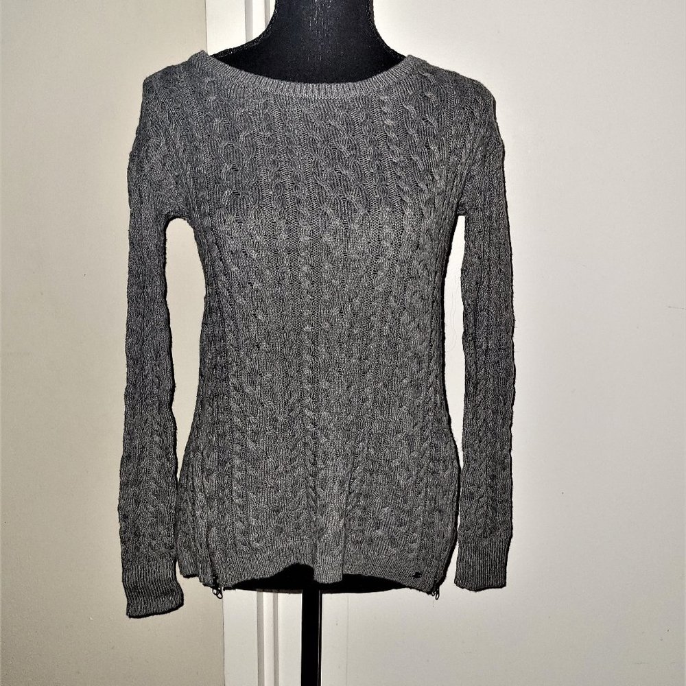 Classic Gray Cable Knit with Side Zip Detail - XS